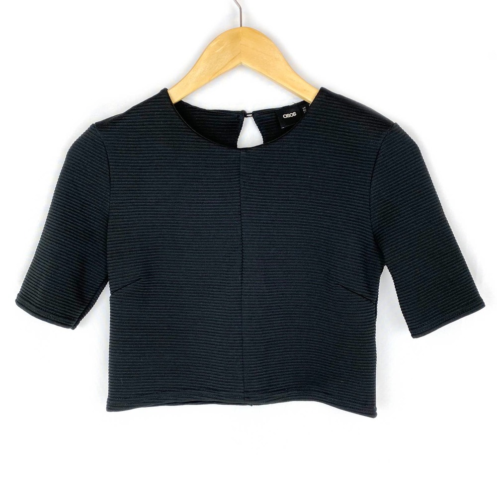 ASOS Crop Top Black Ribbed High Neck Short Sleeve 6